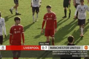 曼联U18以7-0大胜利物浦U18，15岁新星JJ·加布里埃尔戴帽